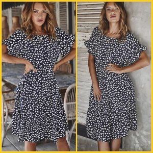 Tiered Babydoll Dalmatian Print Midi Dress